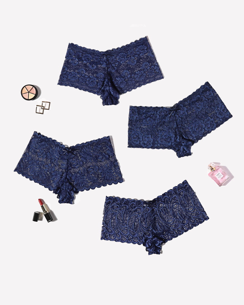 4 Pcs Floral Lace Panties Mid-rise Panty