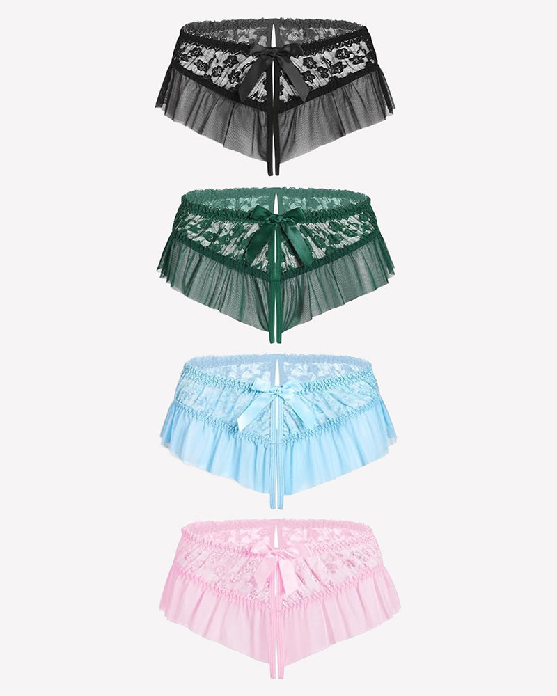 Floral Lace Briefs with Cute Bow
