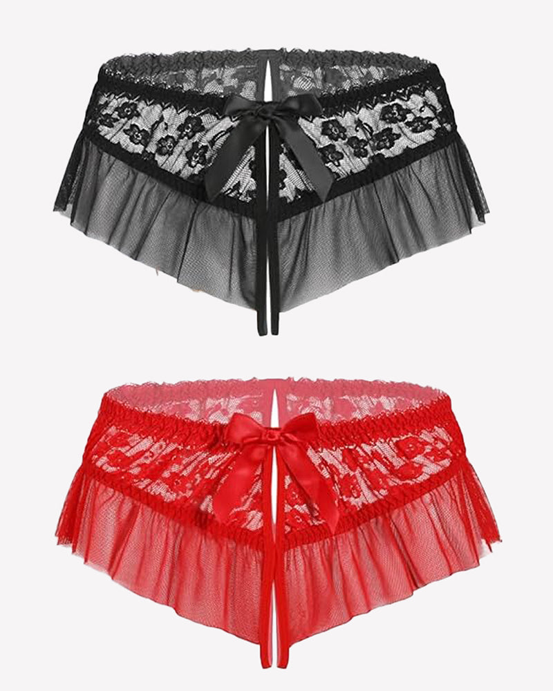 Floral Lace Briefs with Cute Bow