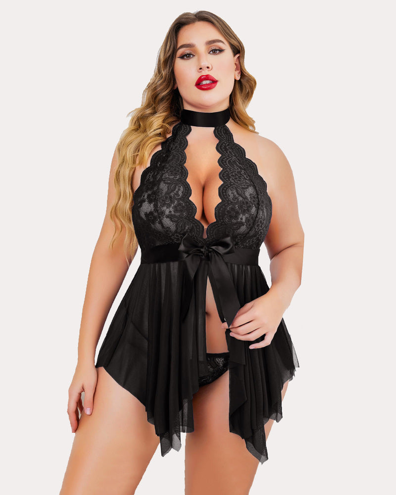 Plus Size Leopard Print Lace Lingerie
