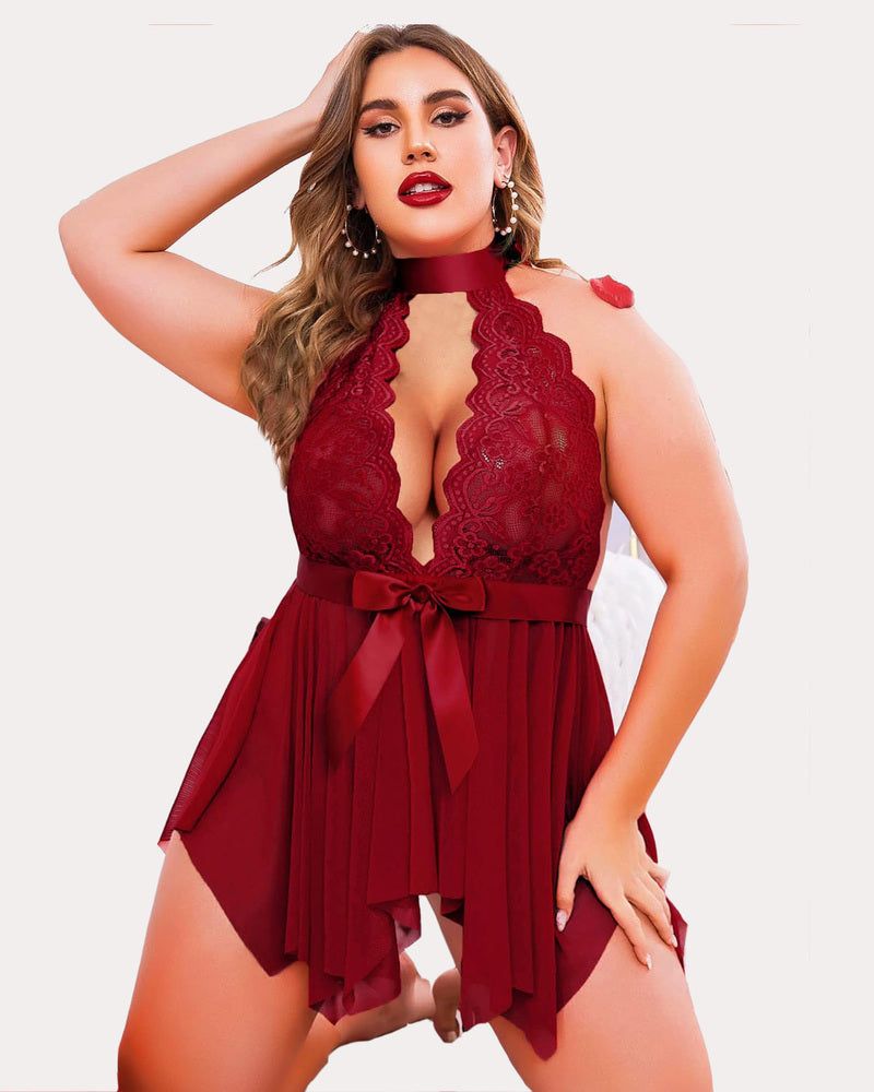 Plus Size Leopard Print Lace Lingerie