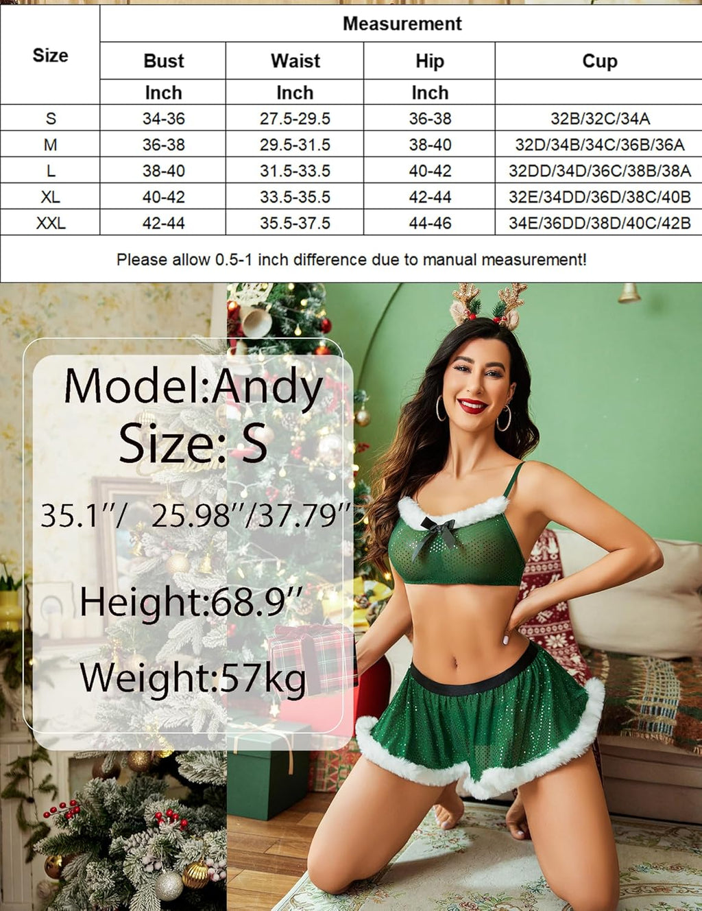 Christmas Santa Sheer Top with Mini Skirt
