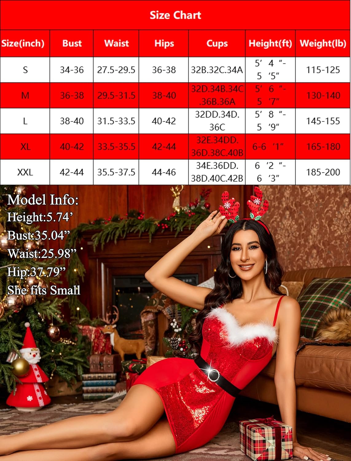 Christmas Lingerie Sequin Chemise with Belt