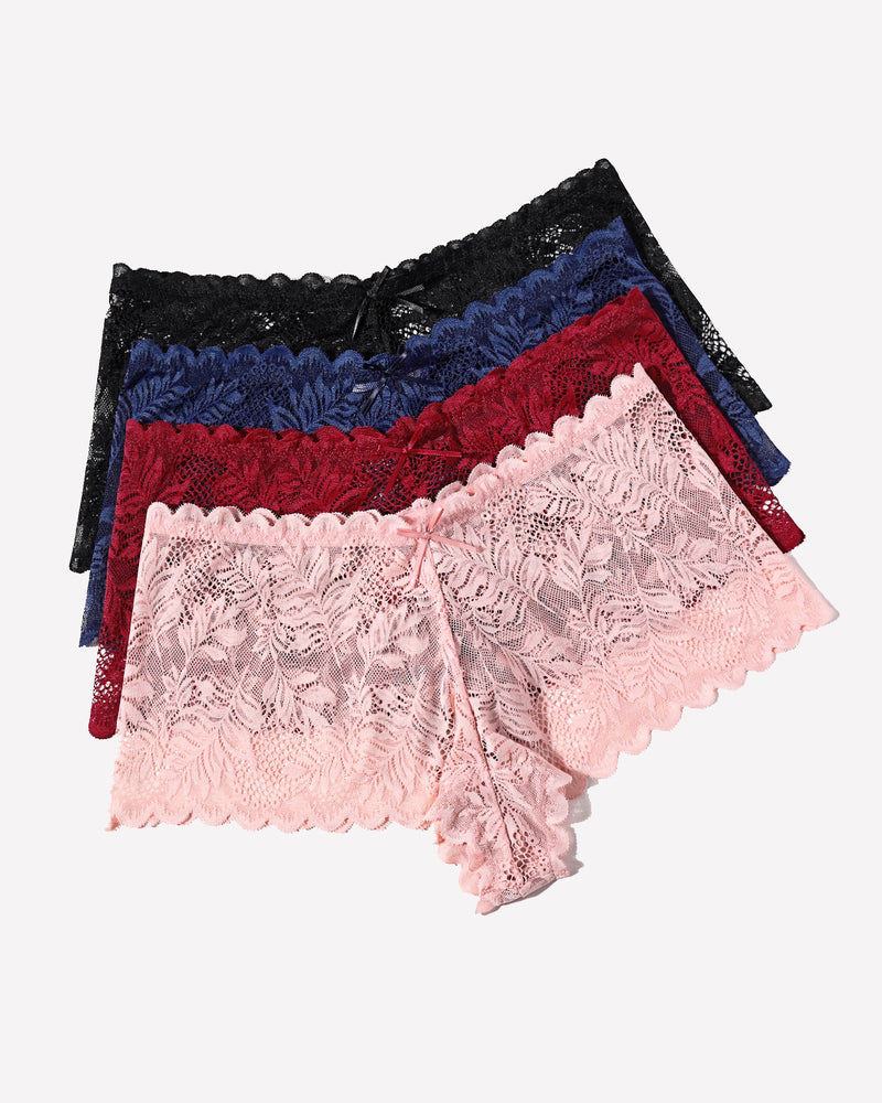 4 Pcs Floral Lace Panties Mid-rise Panty