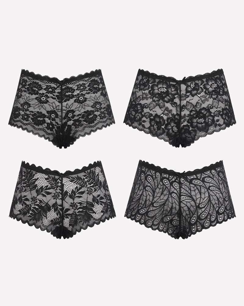 4 Pcs Floral Lace Panties Mid-rise Panty
