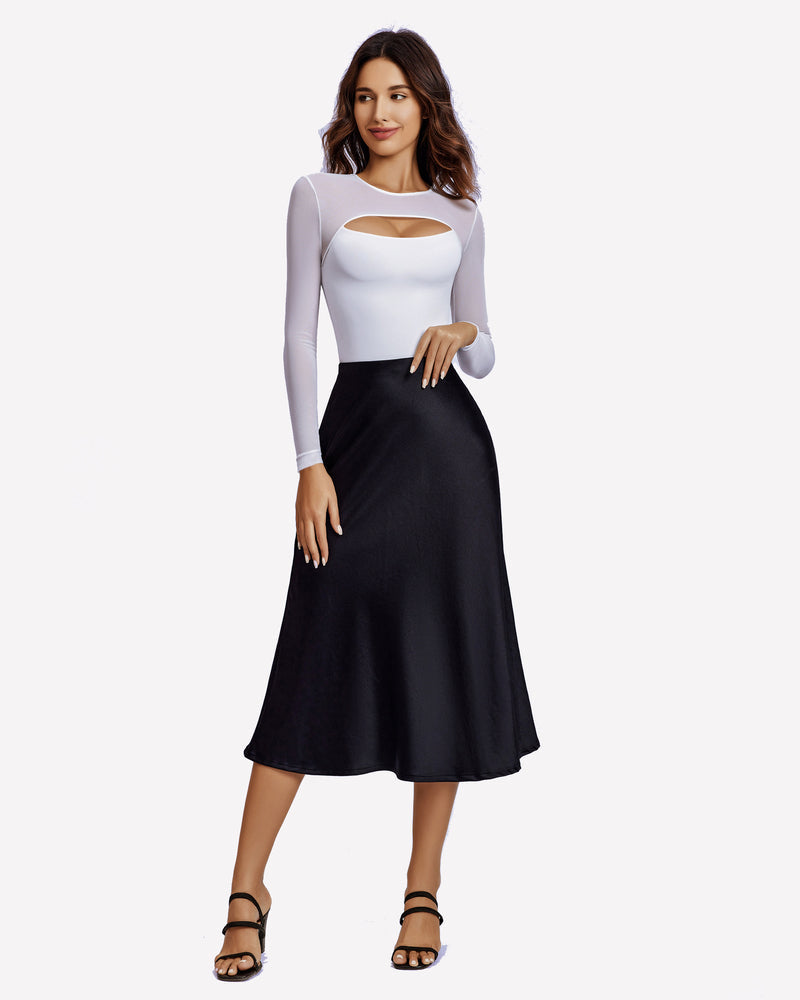 Long Sleeve Bodysuit Mesh Cutout Shirt