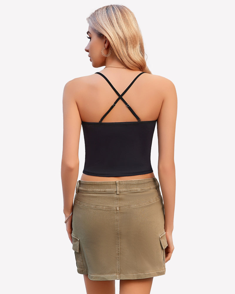 Cowl Neck Tops Mesh Ruched Camisole