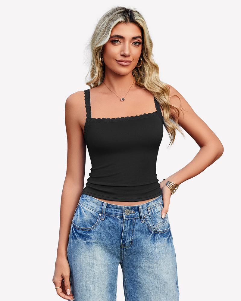 Lace Tank Top Y2k Square Neck Undershirts