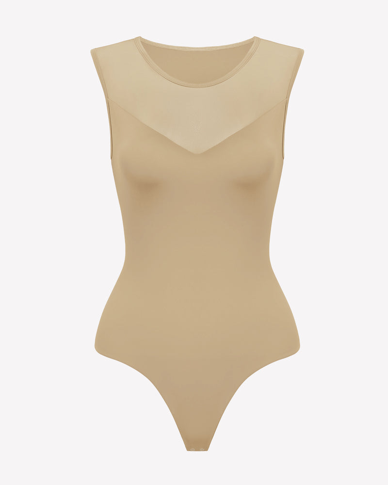 Mesh Crew Neck Sleeveless Bodysuit