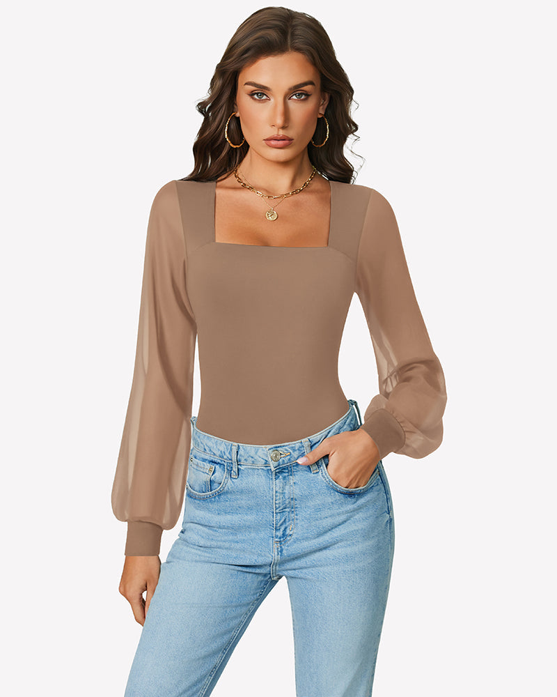 Puff Long Sleeve Bodysuit Leotards