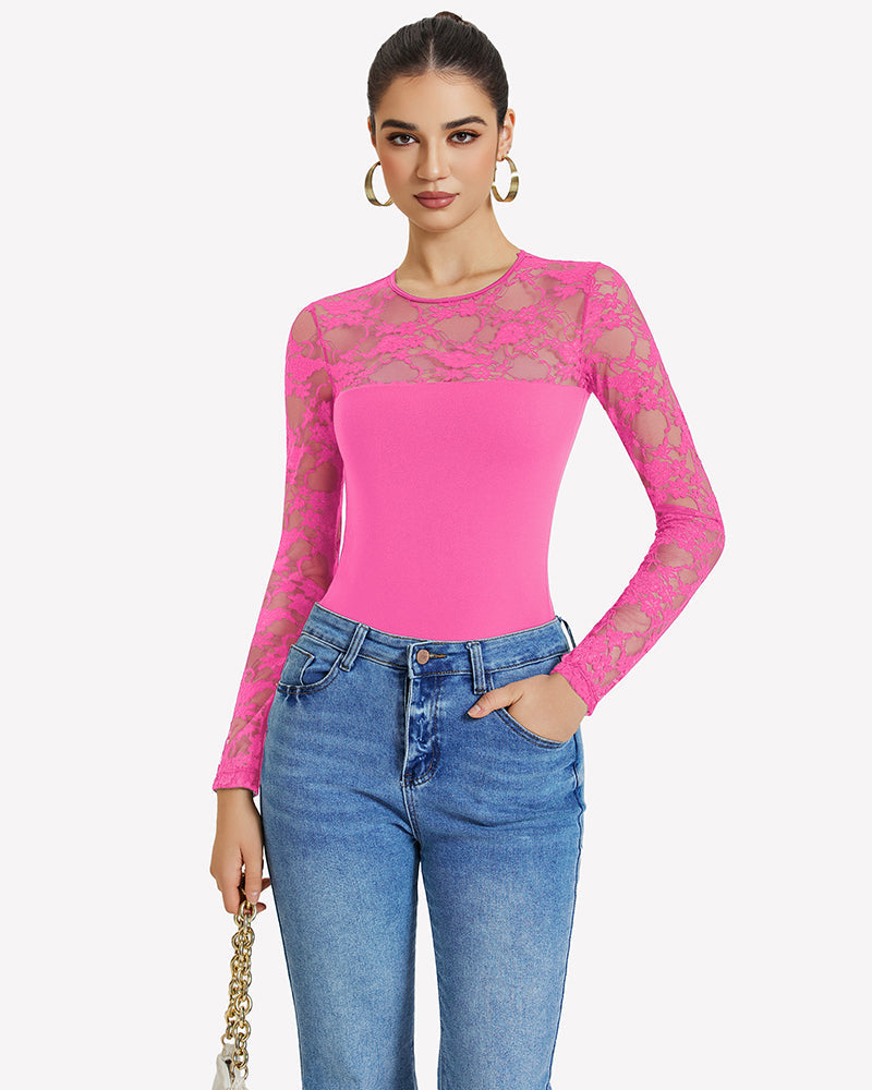 Lace Long Sleeve Bodysuit Tops