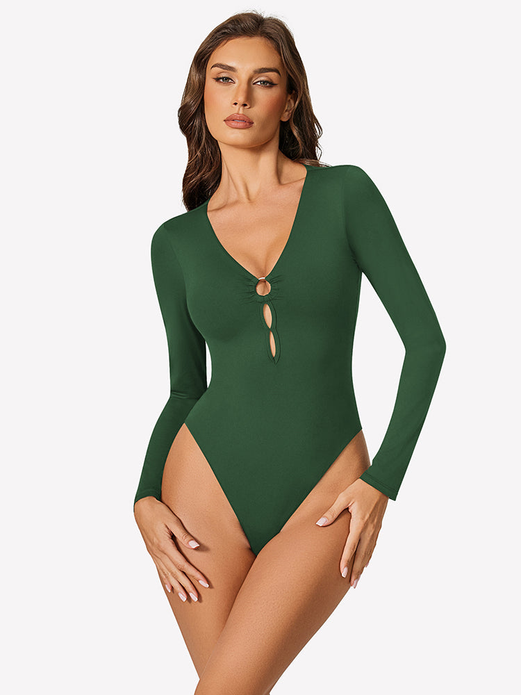 Cutout Plunge Deep V Neck Bodysuit