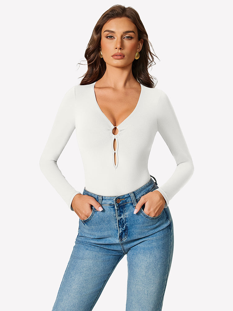 Cutout Plunge Deep V Neck Bodysuit