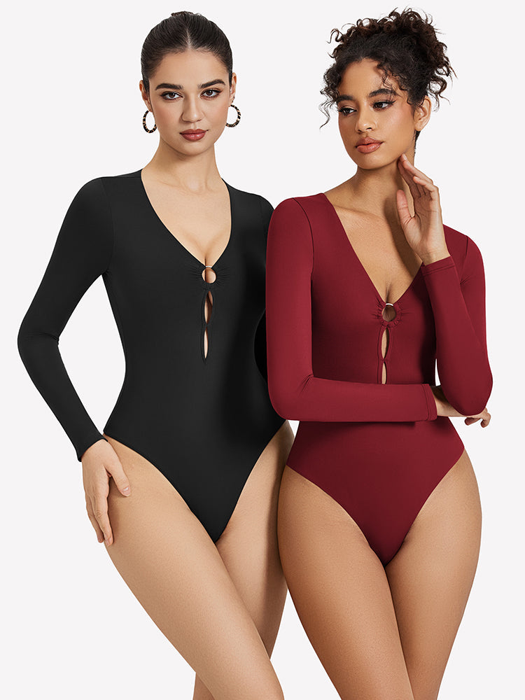 Cutout Plunge Deep V Neck Bodysuit