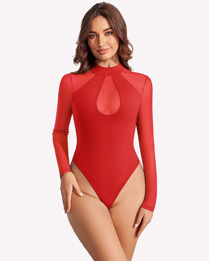 Long Sleeve Bodysuits Mesh Top