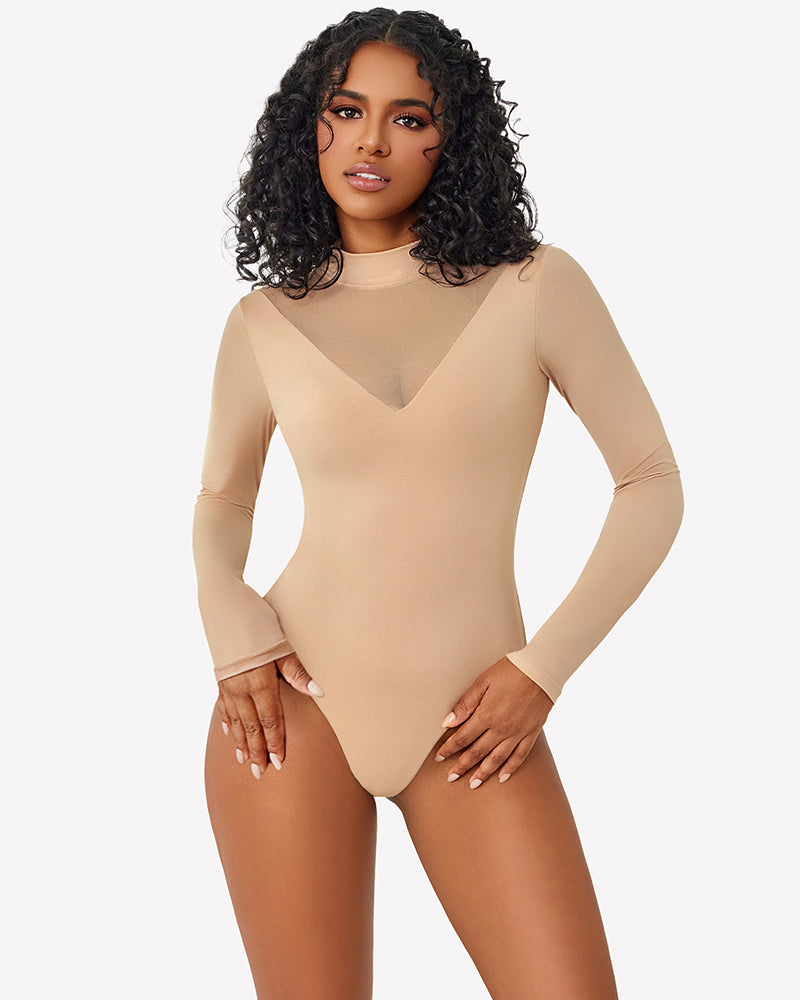 Long Sleeve Tops Mock Turtleneck Leotard