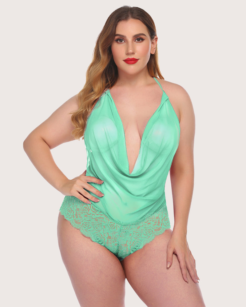 One Piece Lace Halter Bodysuit