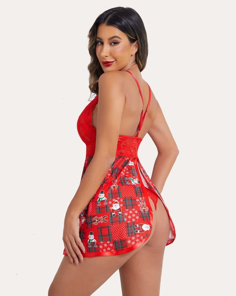 Lace Strap V Neck Mesh Nightgown