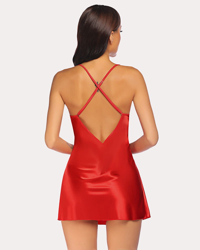 V Neck Satin Lace Nightwear