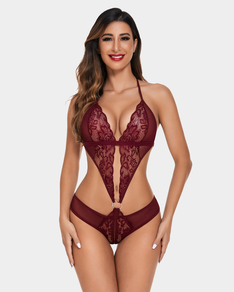 Christmas Deep V Lingerie Lace Teddy