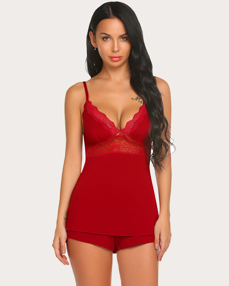 Lace Floral Cami PJS Set Pajama Set