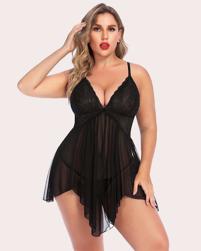 Lace V Neck Strap Sleepwear Dress