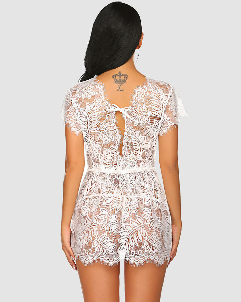 Plus Size Eyelash Lace Babydoll Lingerie