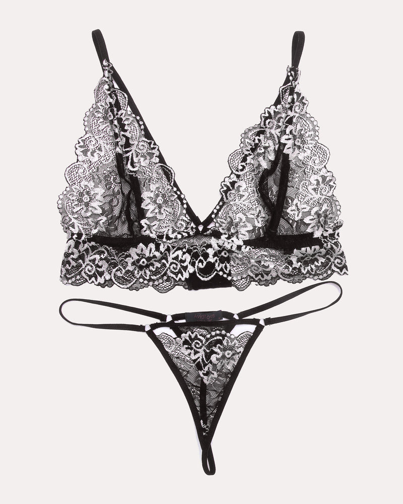 2 Piece Lace V Neck Bra and Panty Sets