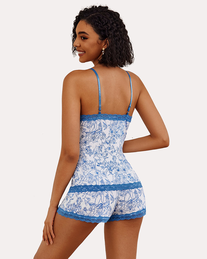 Floral Trim Cami Pajama Set
