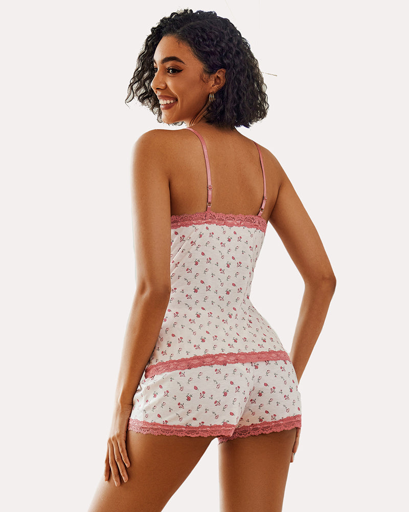 Floral Trim Cami Pajama Set