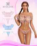 2 Packs Mesh Ruffle Bra and Panty Set