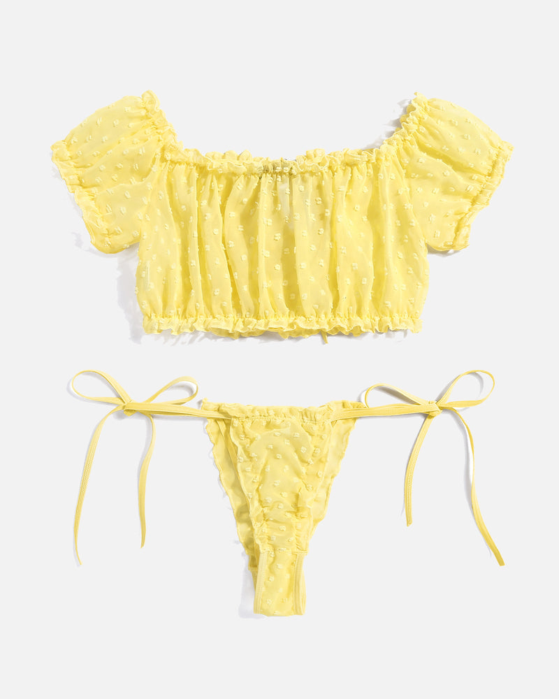 2 Packs Mesh Ruffle Bra and Panty Set