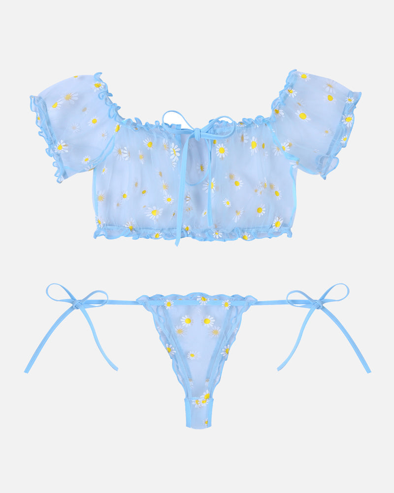 Floral Mesh Ruffle Lingerie Set