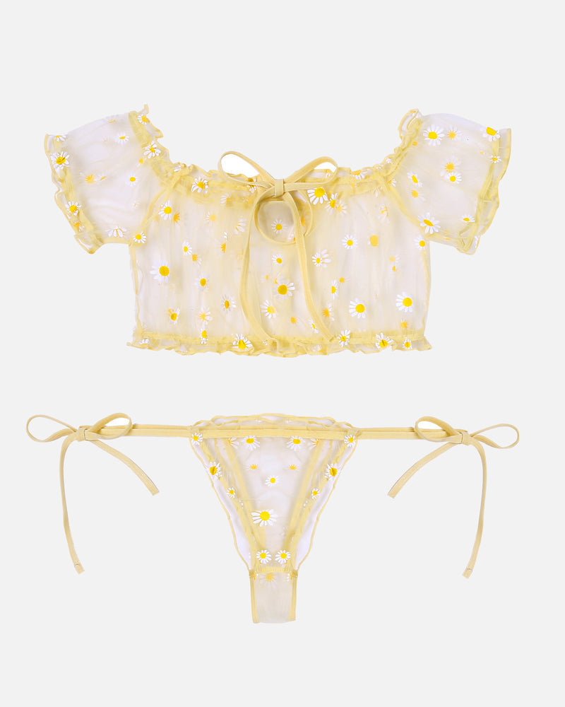 2 Packs Mesh Ruffle Bra and Panty Set
