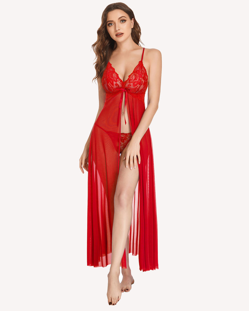 Lace High Split Long Gown Dress