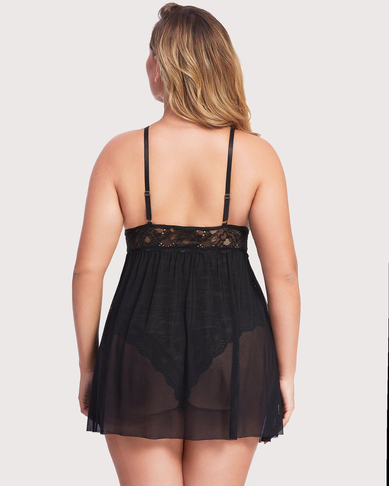 Plus Size Leopard Snap Crotch Babydoll