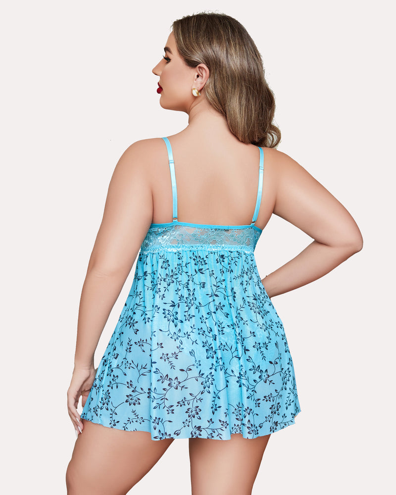 Plus Size Leopard Snap Crotch Babydoll