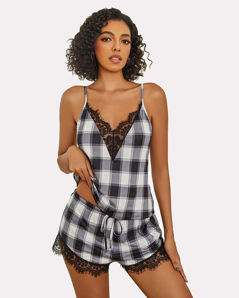 Lace Trim Leopard Print Pajama Set