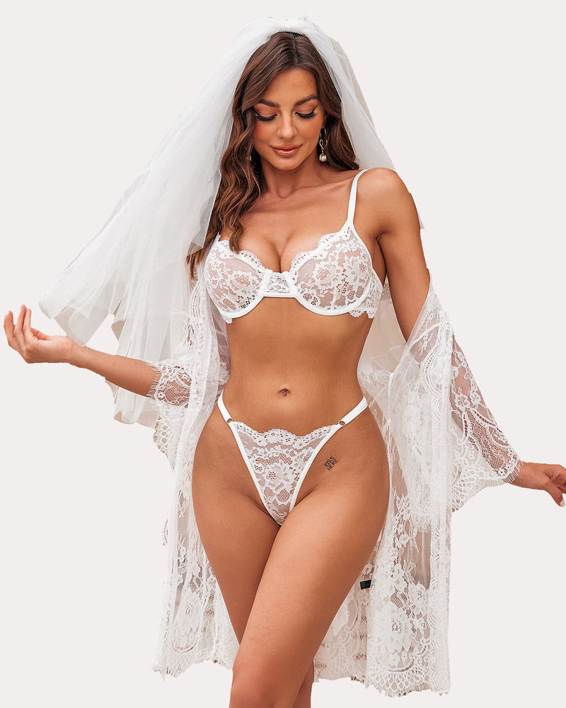 Floral Lace Underwire Bra and Panty Sets