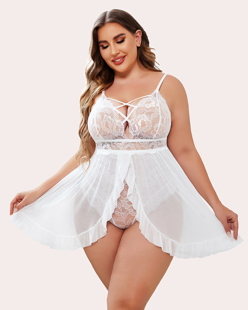 Plus Size Floral Print Snap Crotch Babydoll