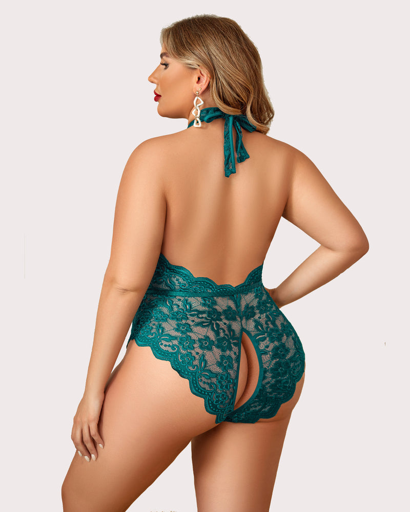 2 Packs Plus Size Lingerie Lace Halter Teddy