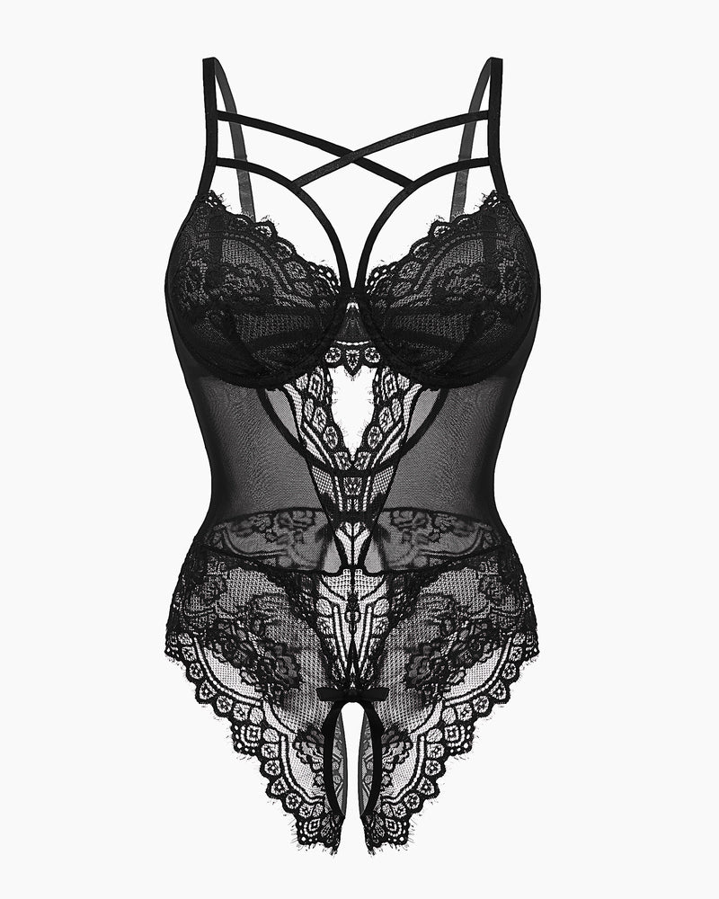 Lace One Piece Criss Cross Bodysuit