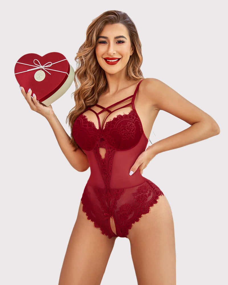 2 Pack Floral Lace Harness Bodysuit