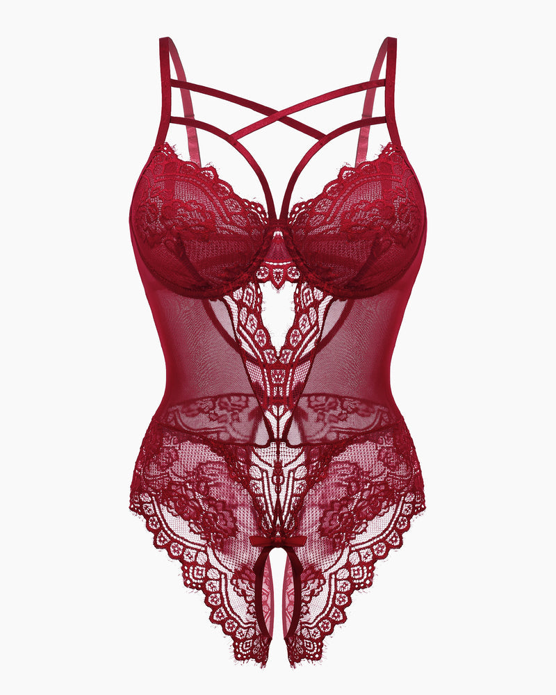 Lace One Piece Criss Cross Bodysuit