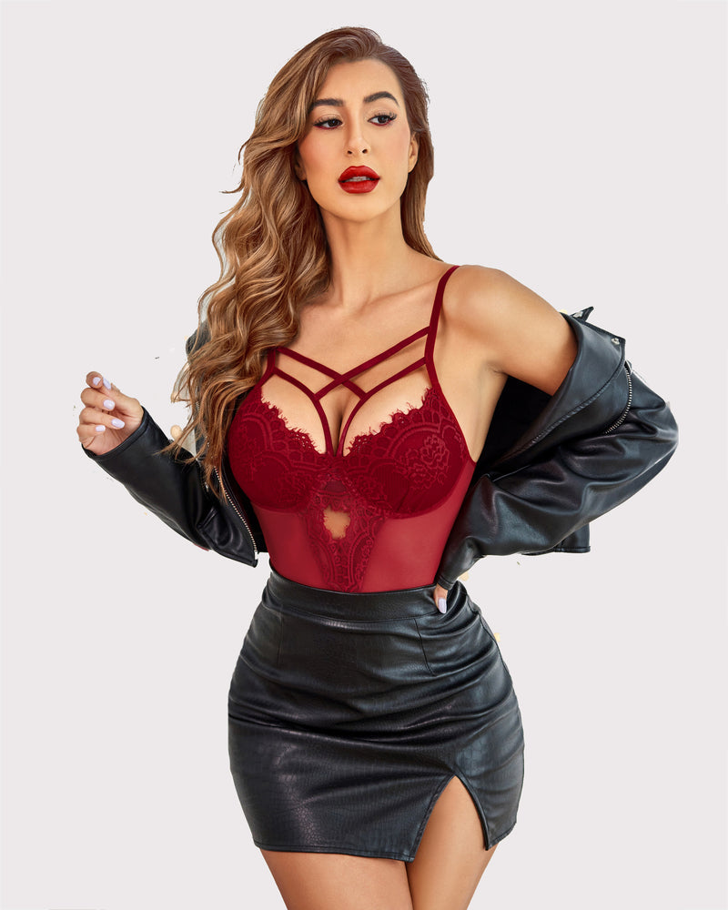 Lace One Piece Criss Cross Bodysuit