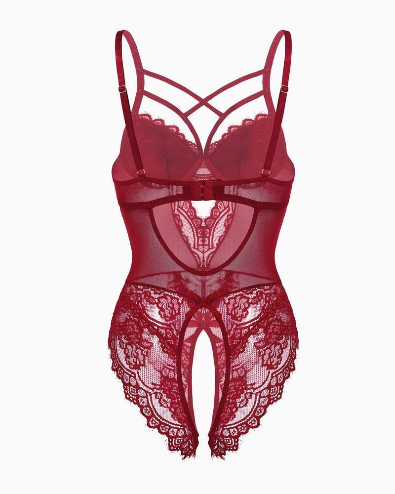 Lace One Piece Criss Cross Bodysuit