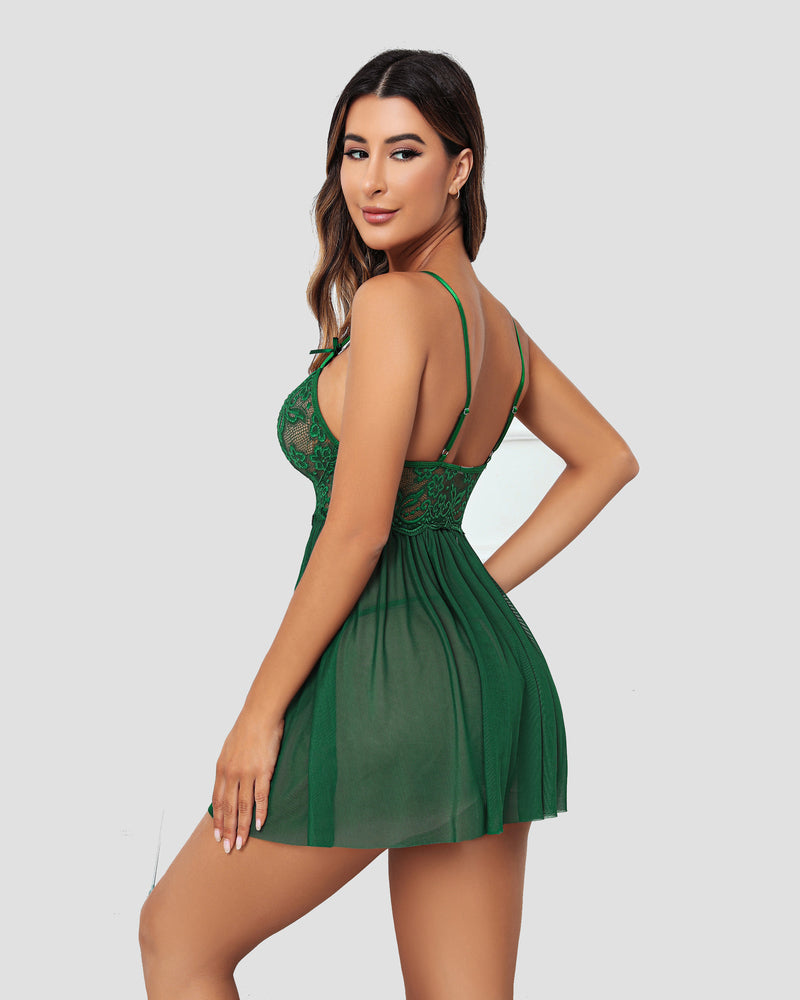 V Neck Lace Side Slit Babydoll