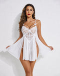 V Neck Lace Side Slit Babydoll
