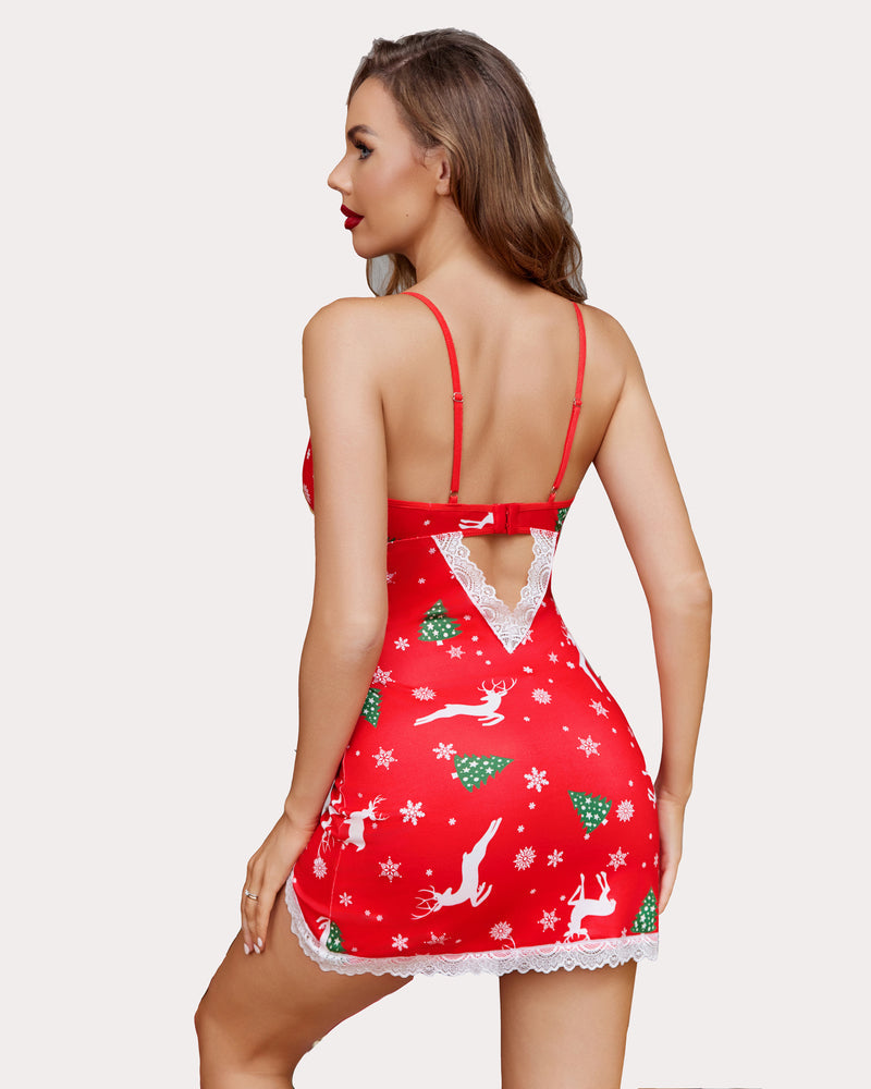 Christmas Lace Full Slip Side Slit Dress