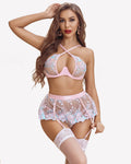 Floral Garter Lingerie Set with Underwire